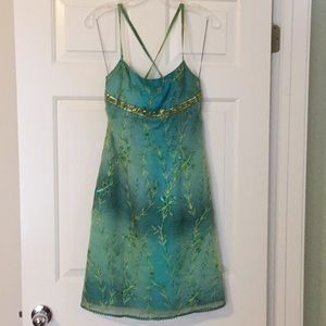 Nanette Lepore Teal and Gold Sequin Beaded Empire Waist Mini Cocktail Dress